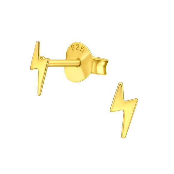 14k Gold Vermeil Tiny Lightning Bolt Ear Studs 6mm - Picture 1 of 9